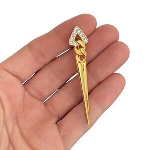 Vtg Gold & Rhinestone Arrow Pointed Geometric Pin